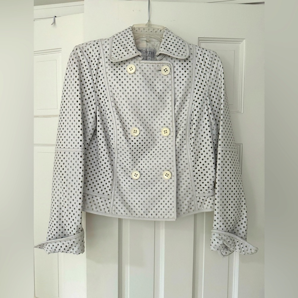 Vintage 90s white leather crop jacket by WORTH sz 8